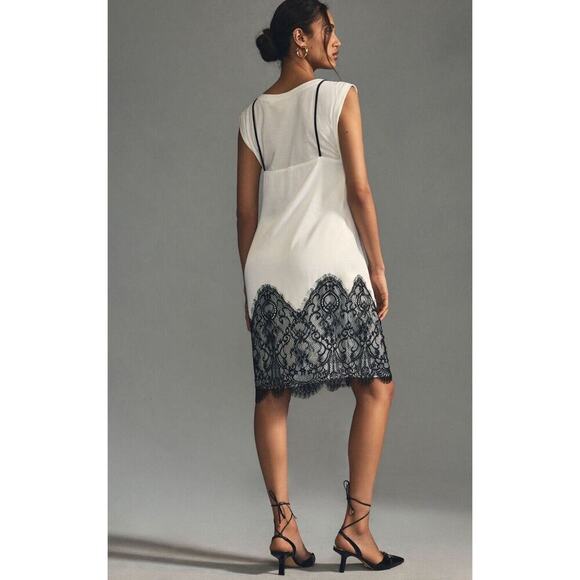 Anthropologie Maeve Black Lace T-Shirt‎ Slip Dress Size Side Zip Size Small NEW - Picture 2 of 14